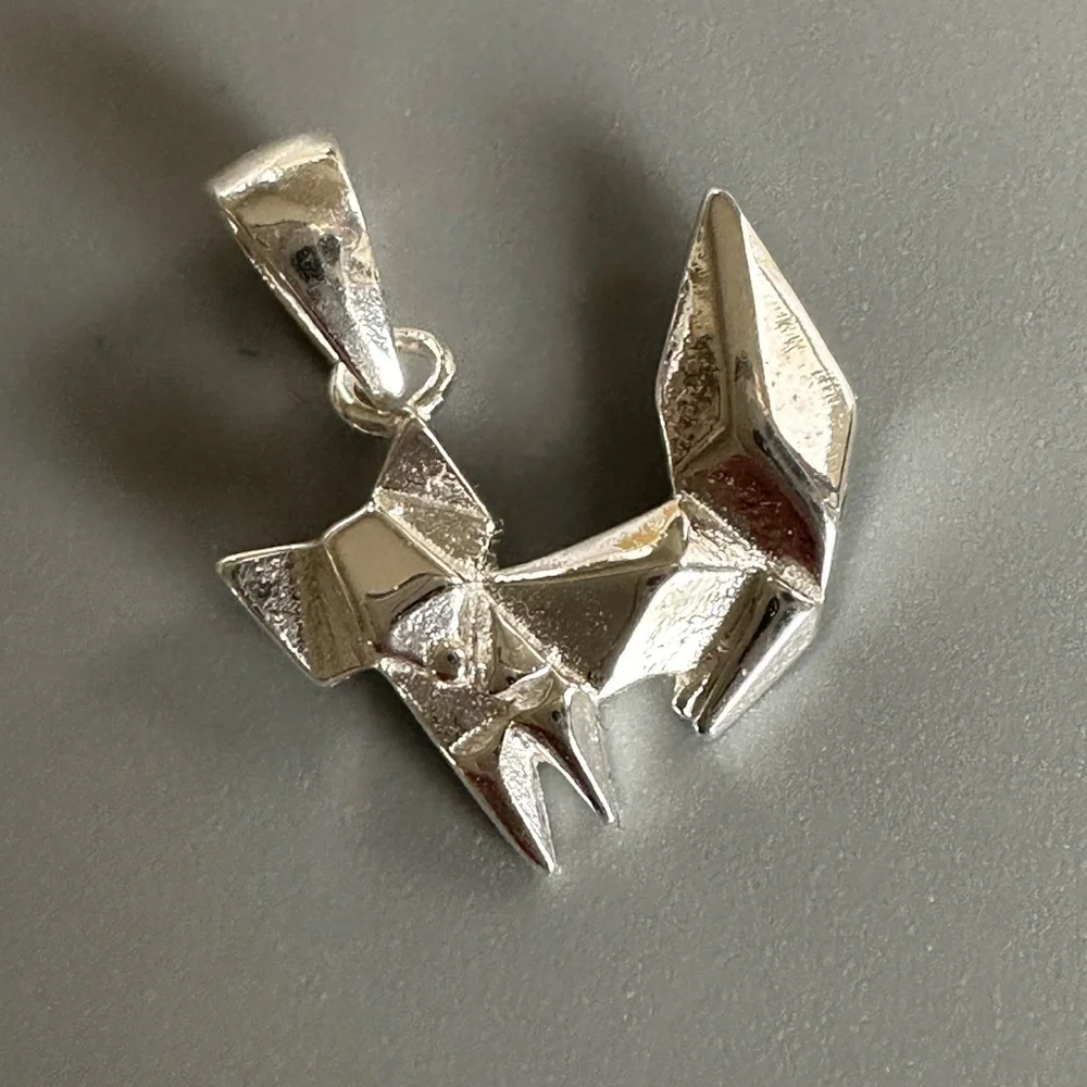 Sterling Silver Dainty Origami Fox Pendant